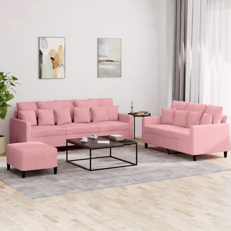 Maison Exclusive - Set divano a 3 pezzi con cuscini in velluto rosa