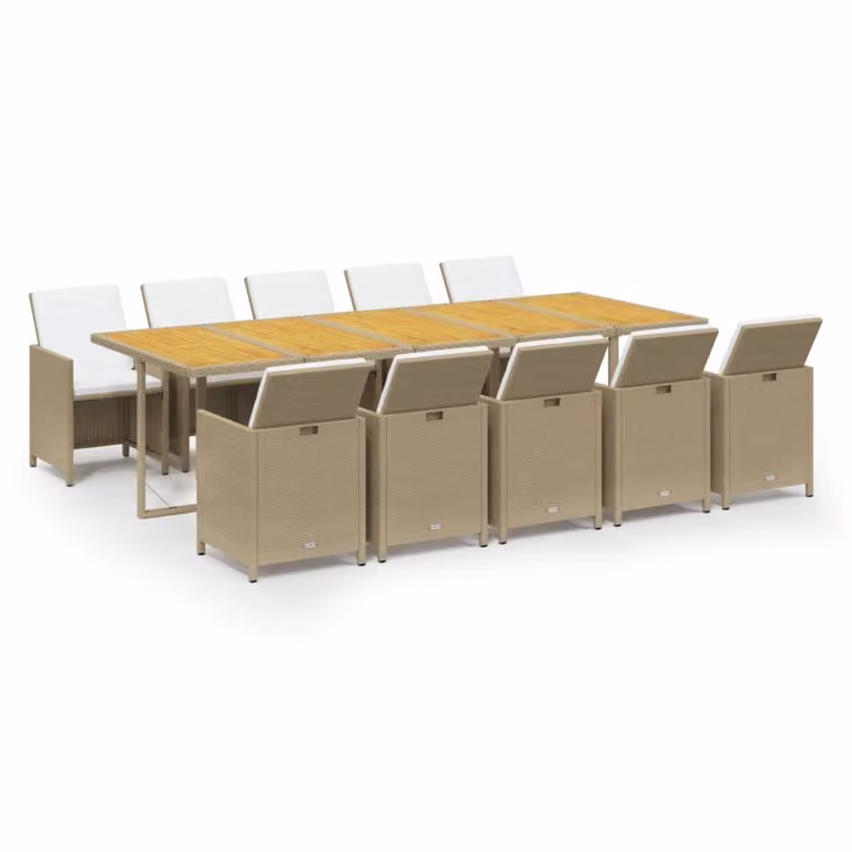 Set da Pranzo da Giardino 11 pz con Cuscini in Polyrattan Beige