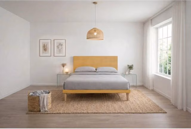 Letto imbottito Letto Matrimoniale alla Francese 140x200 cm Flat - Con rete,Microfibra,Ocra