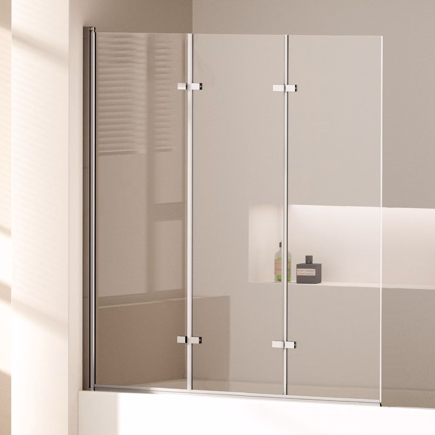EMKE 120x140cm schermo doccia per vasca da bagno pieghevole in 3 parti con rivestimento NANO easy-clean schermo pieghevole in vetro di sicurezza da 6 mm