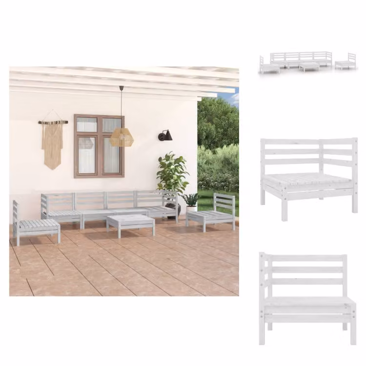 vidaXL set da salotto da giardino 7 pezzi in pino massiccio bianco - Set di mobili da giardino