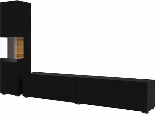 Composizione murale EVA – Nero e rovere – Mobile TV con vetrina – Stile design moderno