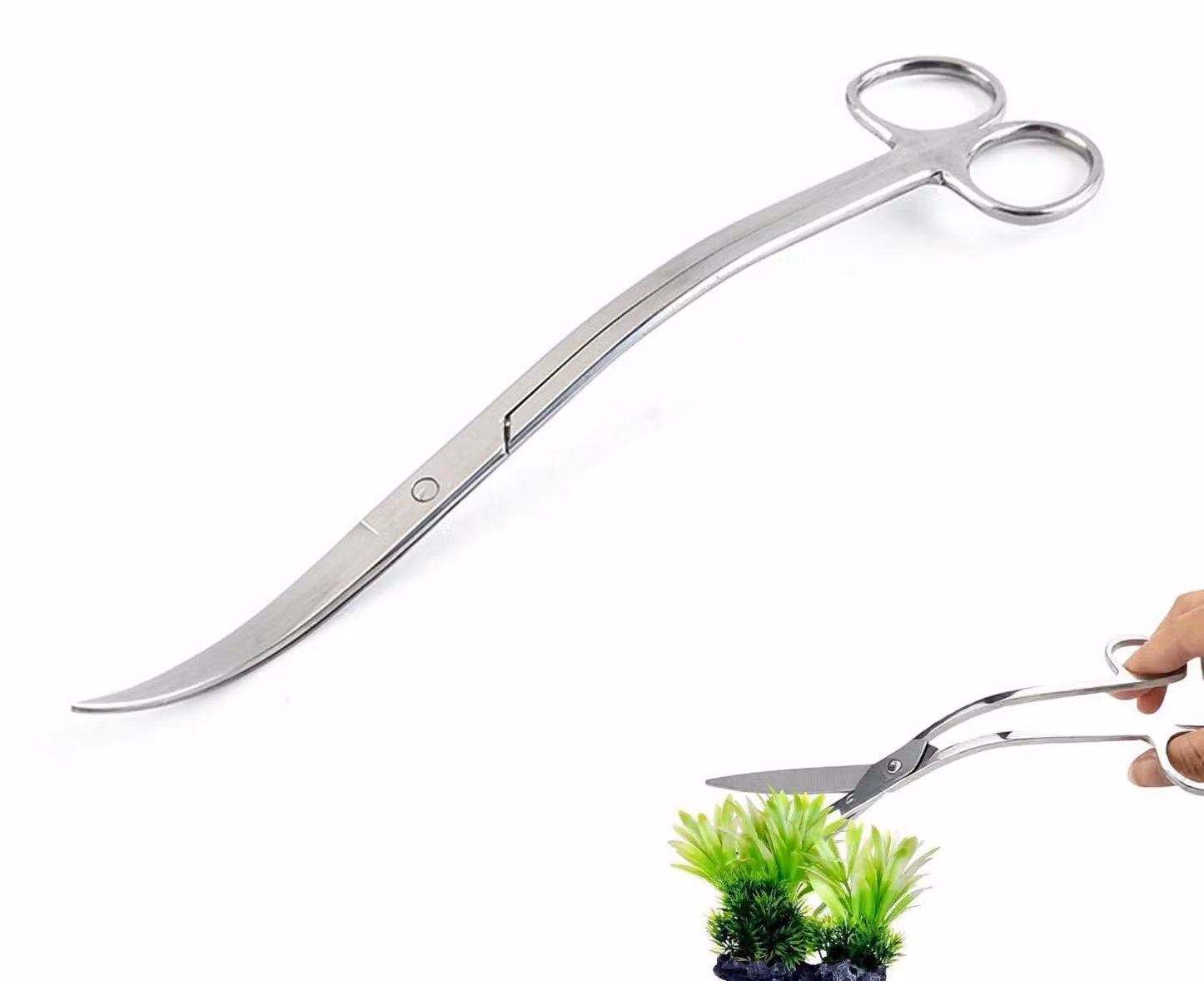 Forbice per acquari, in acciaio inossidabile, curva, 25 cm, modello "Wave" per aquascaping