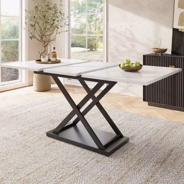 Tavolo da pranzo allungabile 120-160 x 80 x 75 cm in MDF e metallo bianco e nero