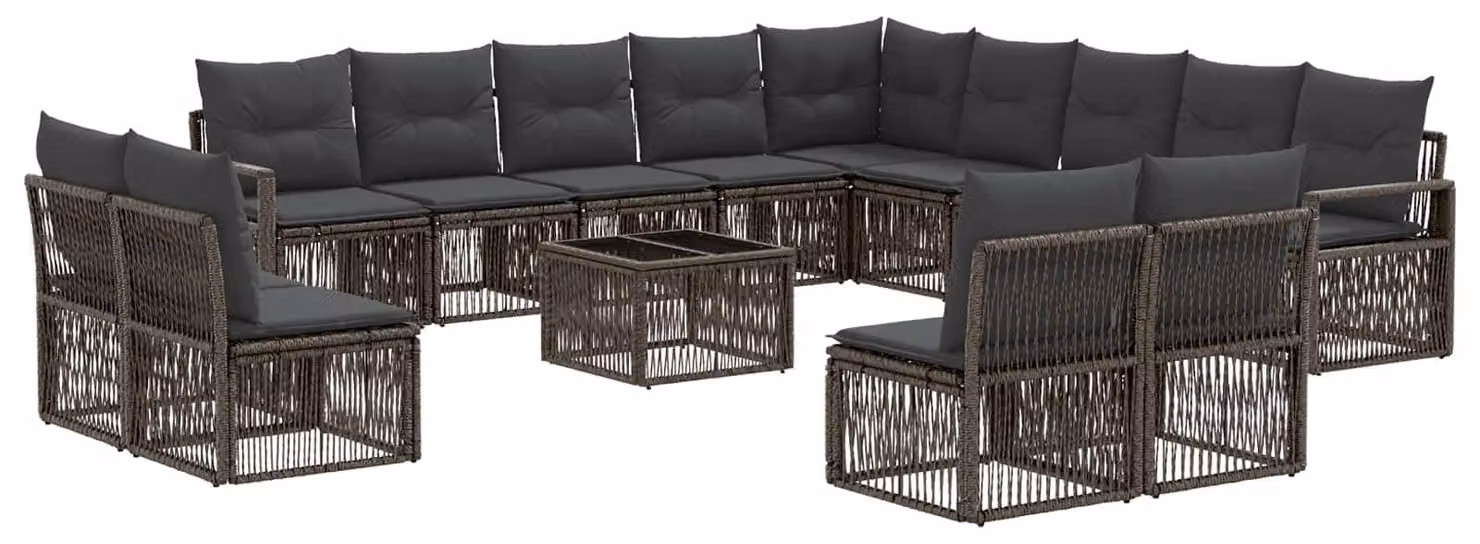 Set Divano da Giardino 14 pcs Grigio polyrattan