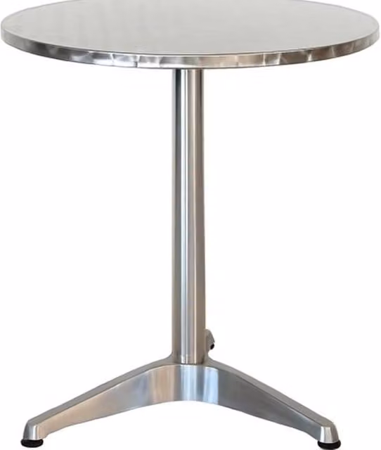 Tavolo rotondo Toledo in teak e metallo argento per giardino e terrazzo, Diametro: 70 cm, Altezza: 72 cm