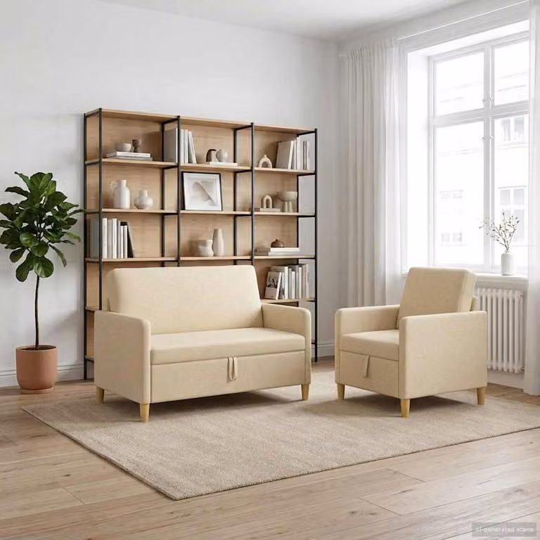Set di 2 divani moderni vidaXL con contenitore e seduta sollevabile in tessuto beige e marrone per il tuo soggiorno