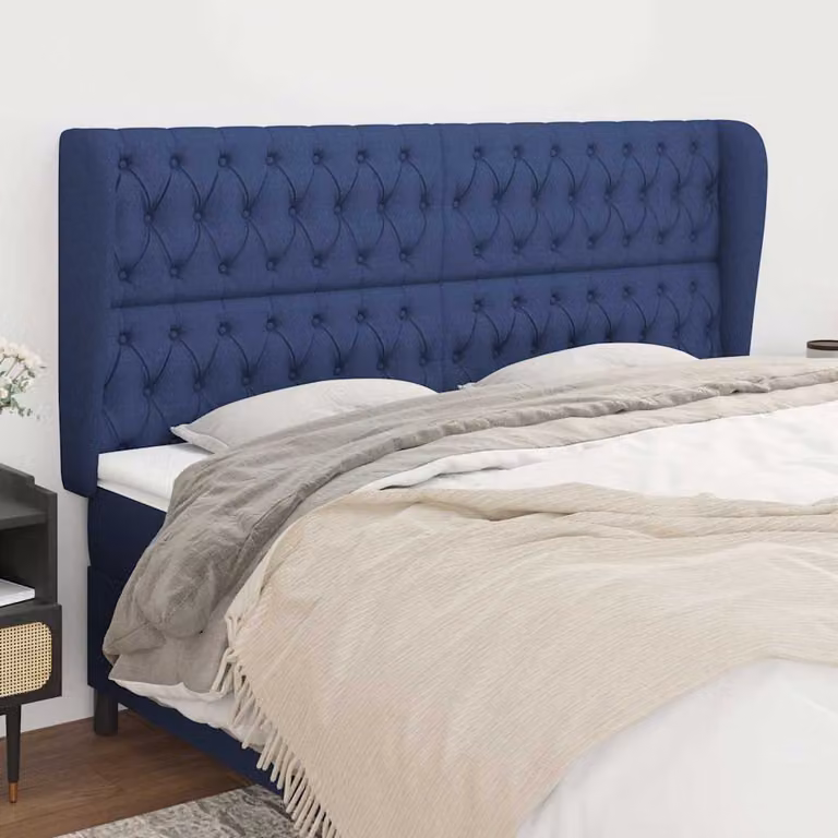 Testiera ad orecchio vidaXL in tessuto blu con struttura in legno L: 203 cm, P: 23 cm, H: 118/128 cm