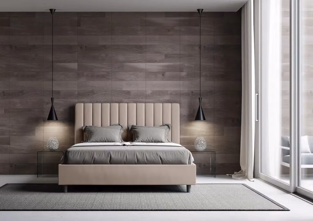 Letto matrimoniale francese con contenitore BS COM imbottito in similpelle beige L/P/H: 140 x 200 x 155 cm – 2
