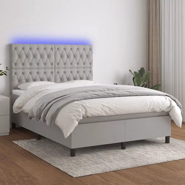 Letto Ibrido con Materasso e Illuminazione LED vidaXL in Tessuto Grigio e Bianco L/P/H: 193 x 144 x 128 cm