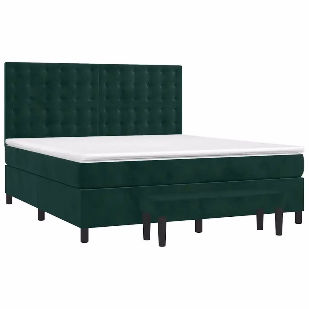 Letto Ibrido con Giroletto a Molle e Materasso vidaXL in Velluto Verde Scuro e Bianco L/P: 160 x 200 cm – 2