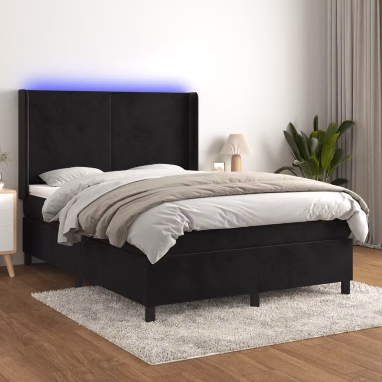 Maison Exclusive - Letto a Molle con Materasso e LED Nero 140x190 cm in Velluto