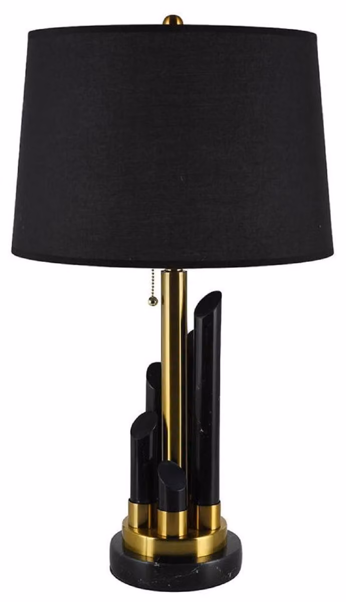 Casa Padrino lampada da tavolo in marmo nero/oro Ø 38 x H. 68,5 cm - Lampada da tavolo rotonda in marmo con paralume - Lampade in marmo