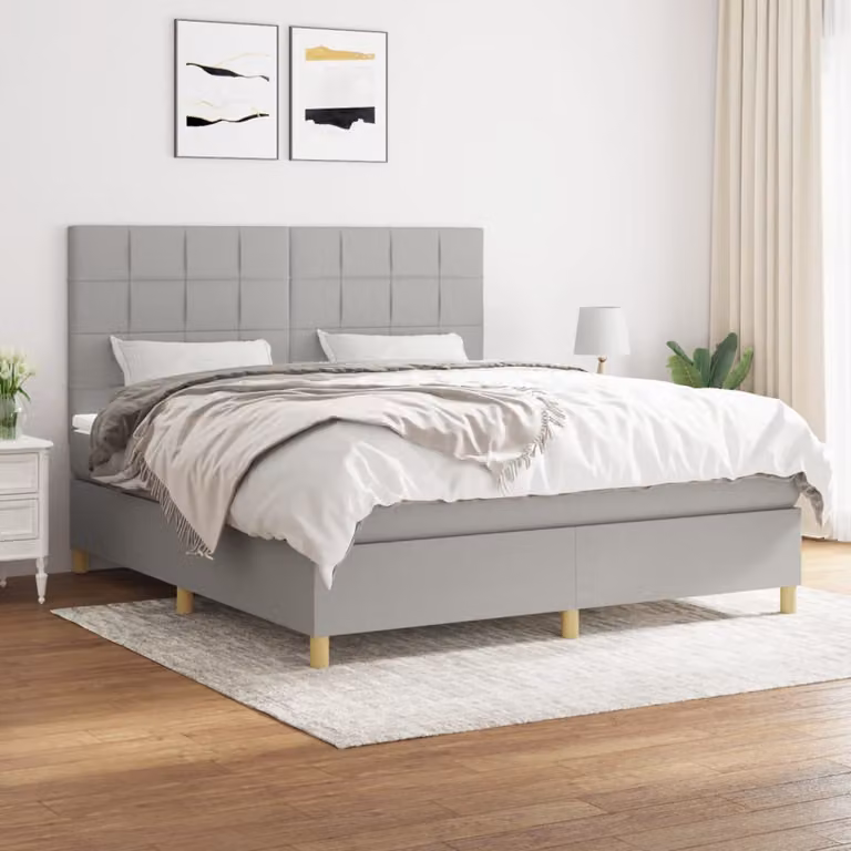 vidaXL Letto Ibrido con Giroletto a Molle e Materasso in Tessuto Grigio e Bianco L/P/H: 200 x 160 x 128 cm