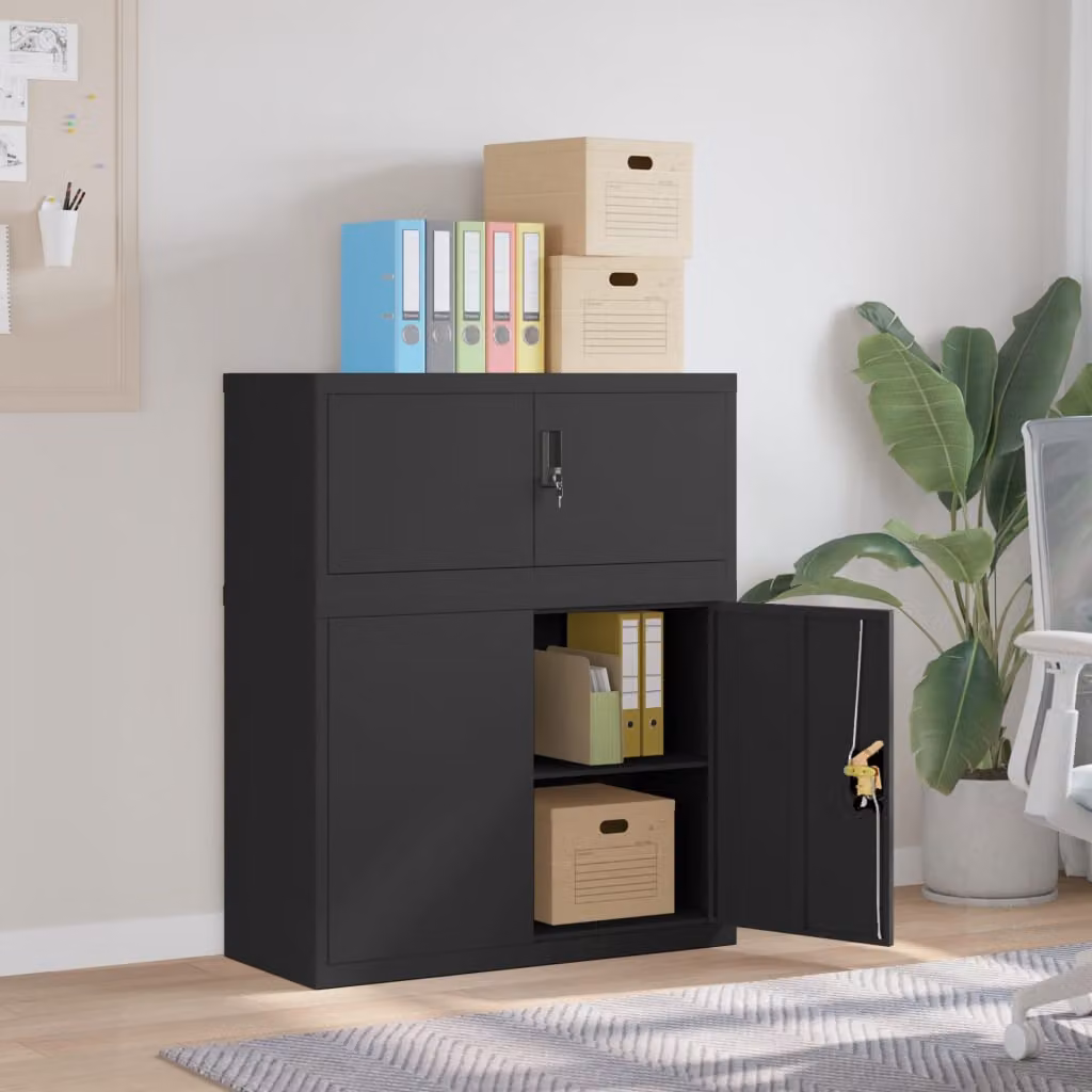 Armadio Classificatore vidaXL in Metallo Nero Opaco con Ripiani Regolabili e Serratura L/P/H: 90 x 40 x 110 cm