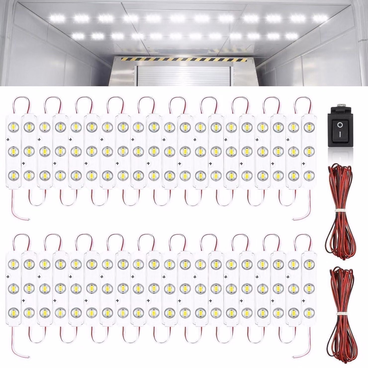 Kit di illuminazione interna a LED, 120 LED, 12V, con interruttore, 40 moduli, colore bianco, per camper, barche e camion