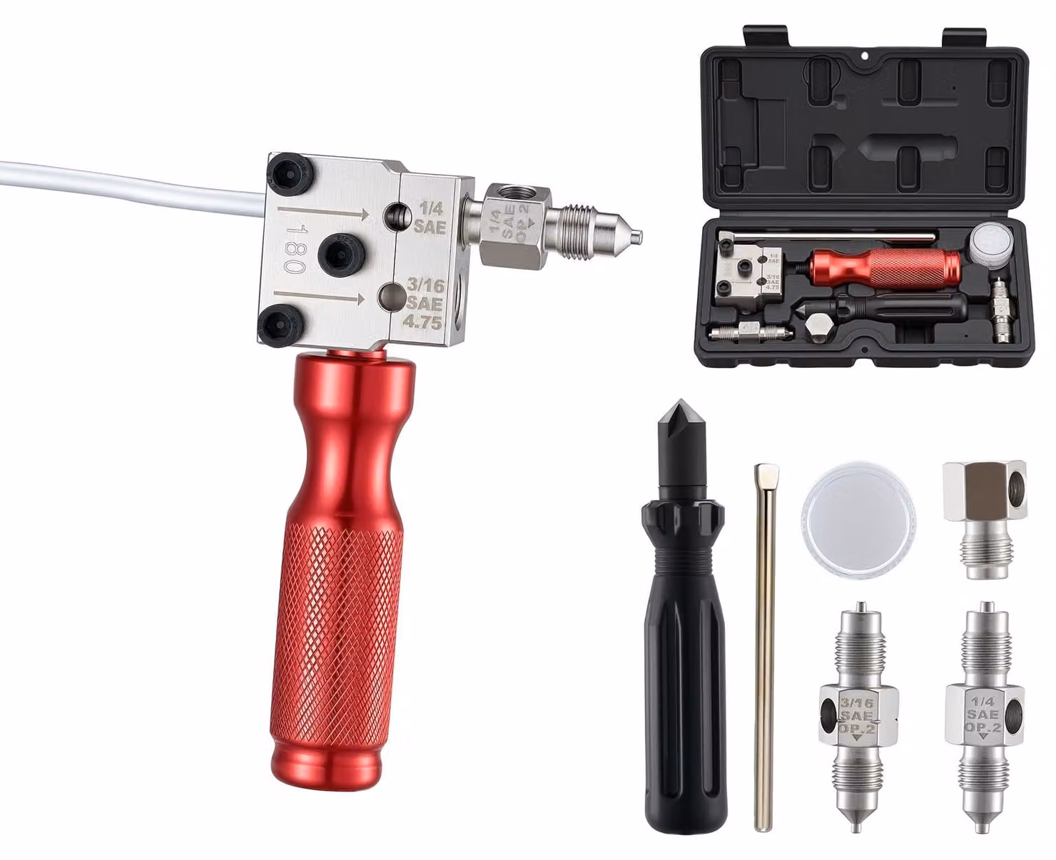 SucceBuy Set di 6 utensili per bordatura tubi freno, bordatrice a 45° per bordatura singola e doppia, espansore tubi con 2 matrici per diametro esterno 4,75 mm e 6,35 mm, kit di riparazione per tubi freno nel settore automobilistico