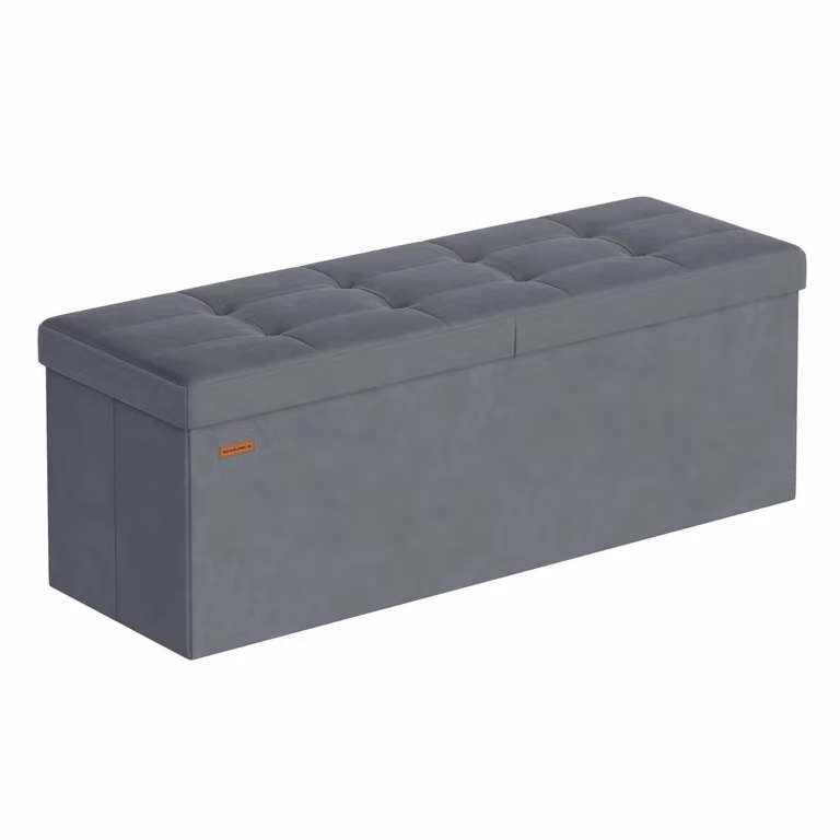 Pouf pieghevole con contenitore e seduta confortevole, Grigio Ardesia / 110l cm