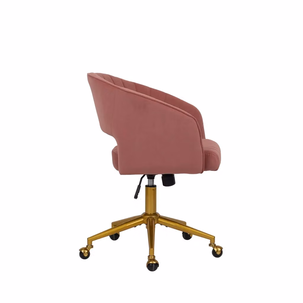 Sedia da ufficio girevole OKWISH in velluto rosa polveroso con altezza regolabile e base in metallo L: 53 cm, P: 53 cm, H: 120 cm – 2