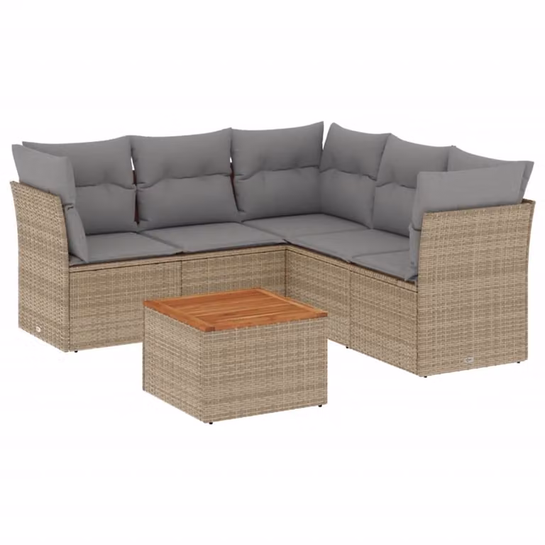Set Divano da Giardino 6 pz con Cuscini Beige in Polyrattan