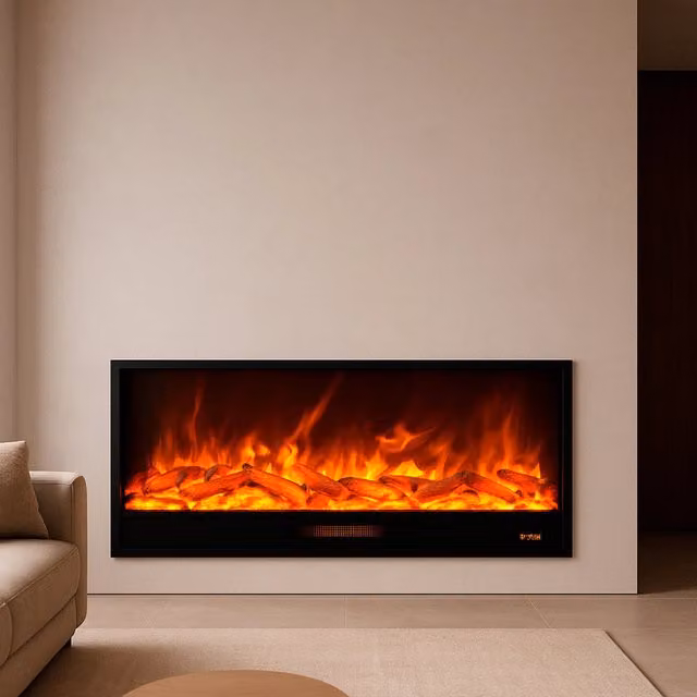 Caminetto elettrico da incasso Sined Vulture nero con effetto fiamma a 6 livelli, 1500W, con telecomando e comandi manuali