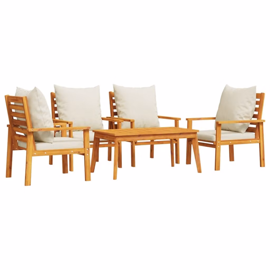Set Salotto da Giardino 5 pz con Cuscini Legno Massello Acacia