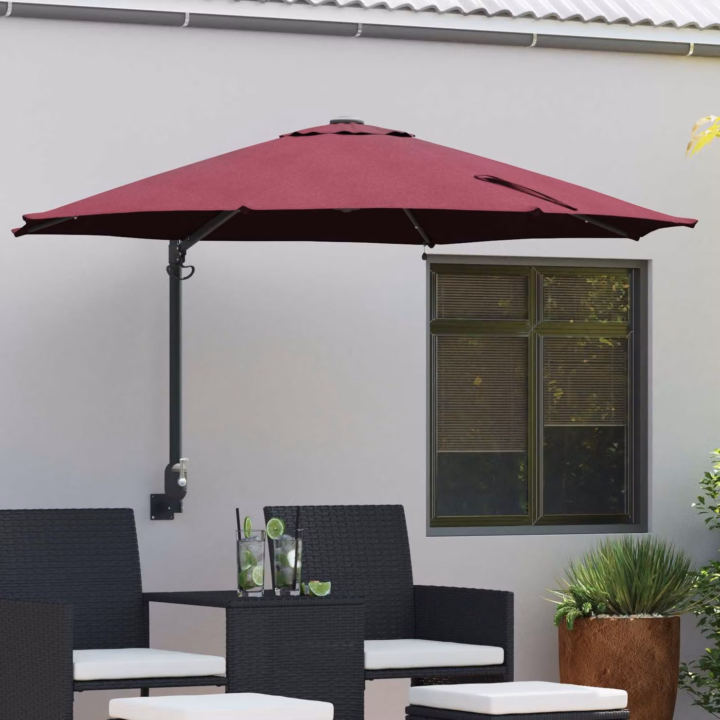 Ombrello da giardino cantilever vidaXL rosso in poliestere e acciaio L: 248 cm, P: 248 cm, H: 148 cm