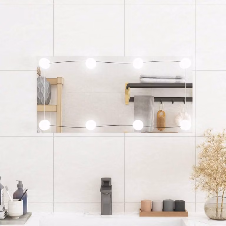 Specchio da parete rettangolare con luci LED vidaXL in vetro argento L: 60 cm, H: 30 cm