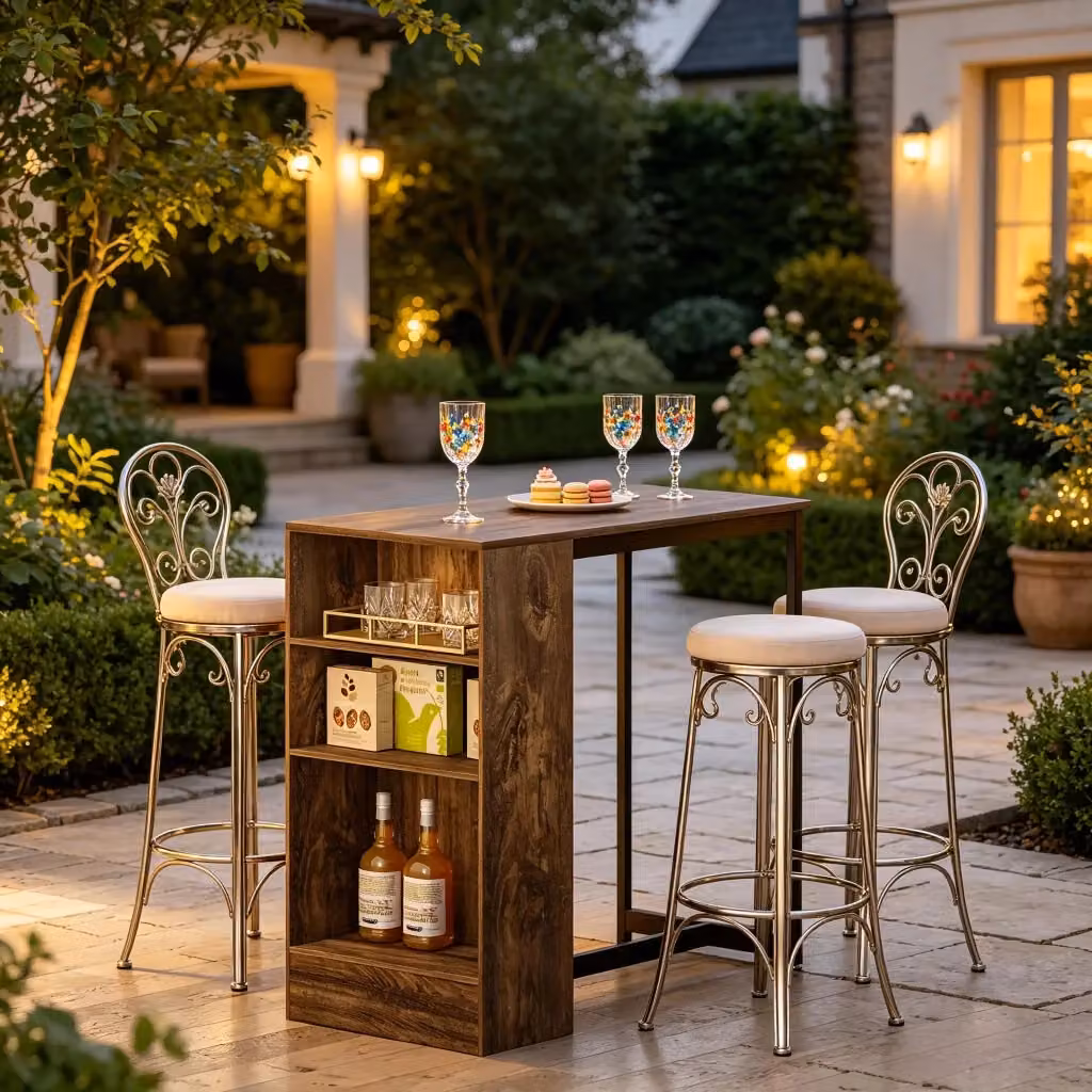 Tavolo Bar REDOM Moderno in Metallo e Composito Nero e Marrone L: 91 cm, P: 49 cm, H: 91 cm – 2