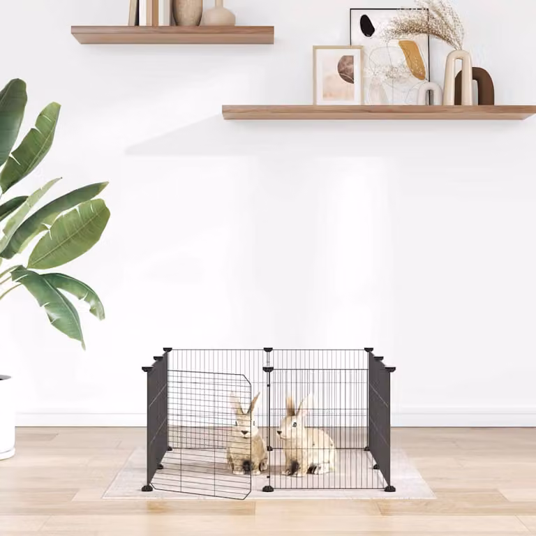 Gabbia per animali domestici vidaXL a 8 pannelli in acciaio nero L: 70 cm, P: 70 cm, H: 35 cm