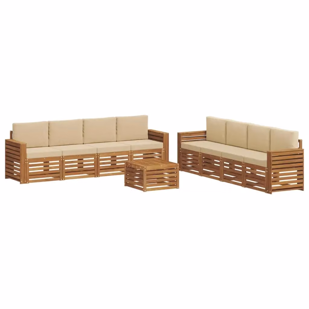 Set di mobili da giardino vidaXL in legno di acacia color sabbia e beige composto da 9 pezzi con divano a 3 posti, tavolino da caffè e cuscini inclusi – 2