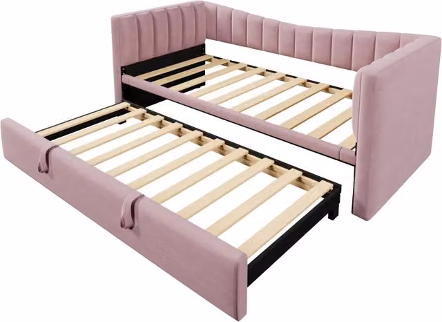 Letto singolo estraibile Chicfurn in velluto rosa con letto inferiore, L/P/H: 90 x 200 x 75 cm – 1