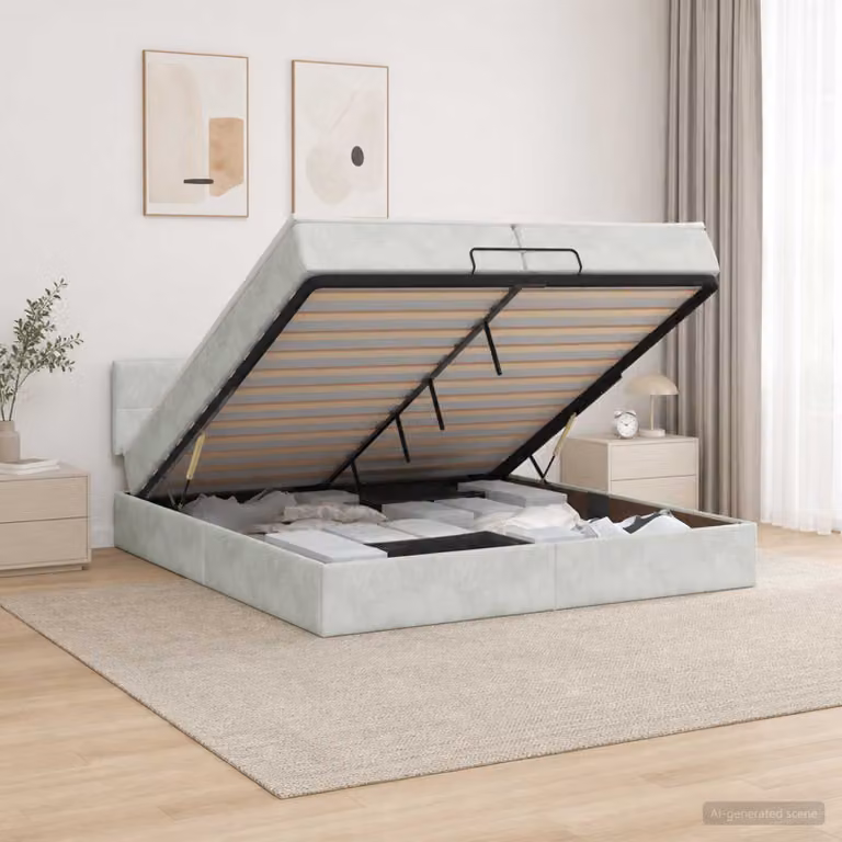 Letto Ottomano con Materasso e Illuminazione LED vidaXL, Grigio Chiaro, L/P/H: 200 x 200 x 88 cm