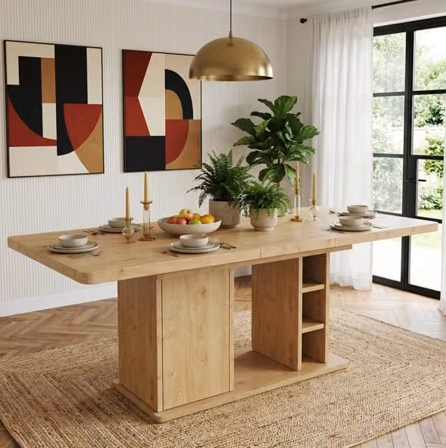 Tavolo da pranzo allungabile 180x80x75 cm con vano contenitore in MDF color rovere