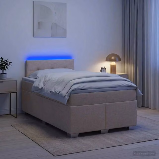 Letto con Box Spring e Materasso Ibrido vidaXL con Illuminazione LED e Porta USB, Colore Beige, L/P: 120 x 200 cm – 1