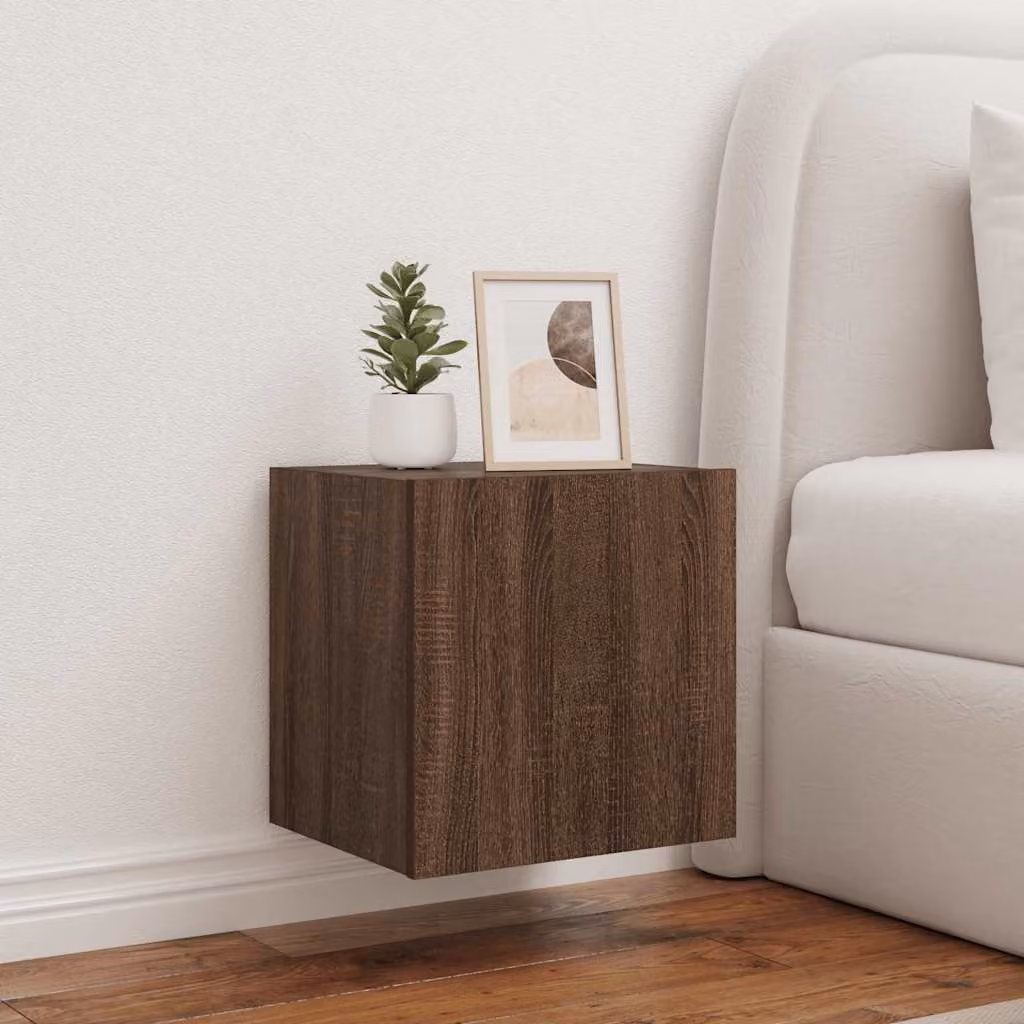 Mobile TV a parete vidaXL con luci LED integrate, Rovere Marrone, L 40,5 cm x P 35 cm x H 40 cm