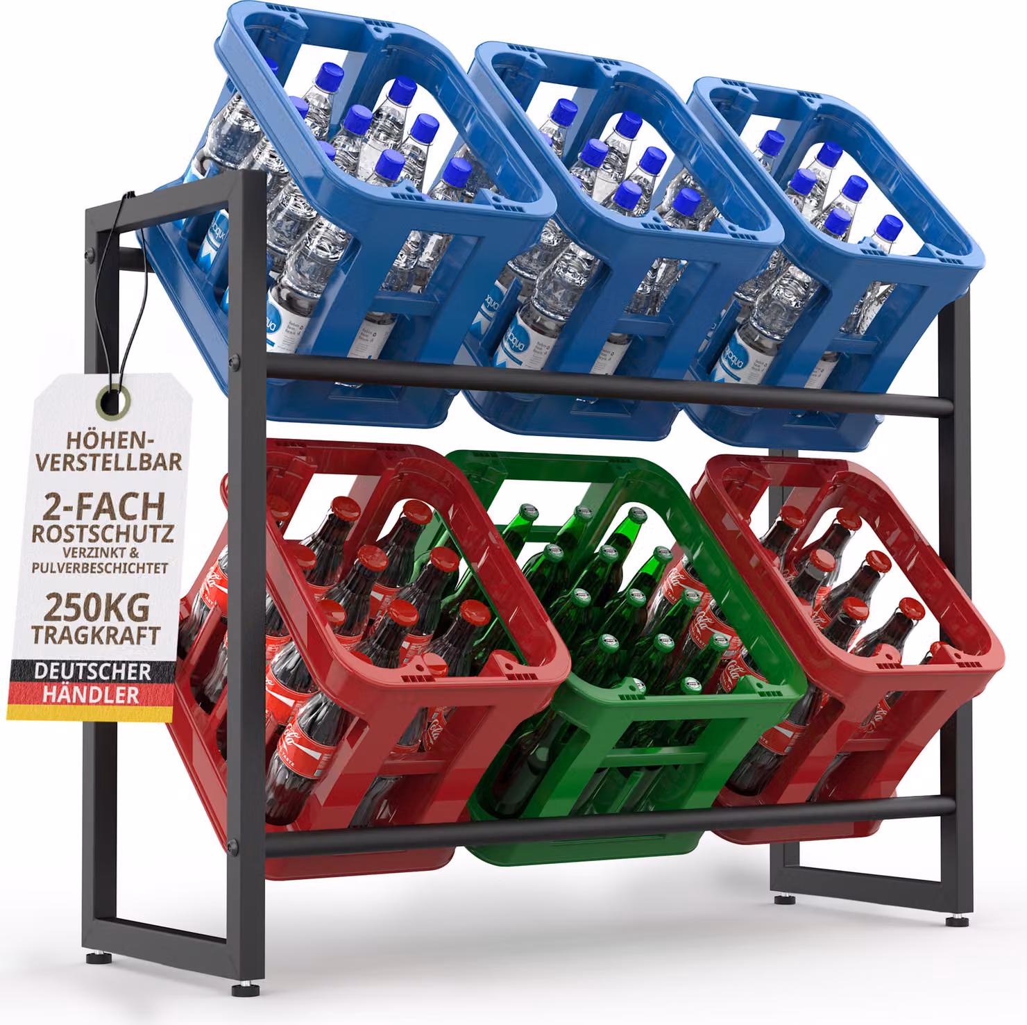 Scaffale portacasse zincato per 6 casse – Porta bottiglie stabile per cantina, garage o cucina – Salvaspazio resistente Portacasse per bevande