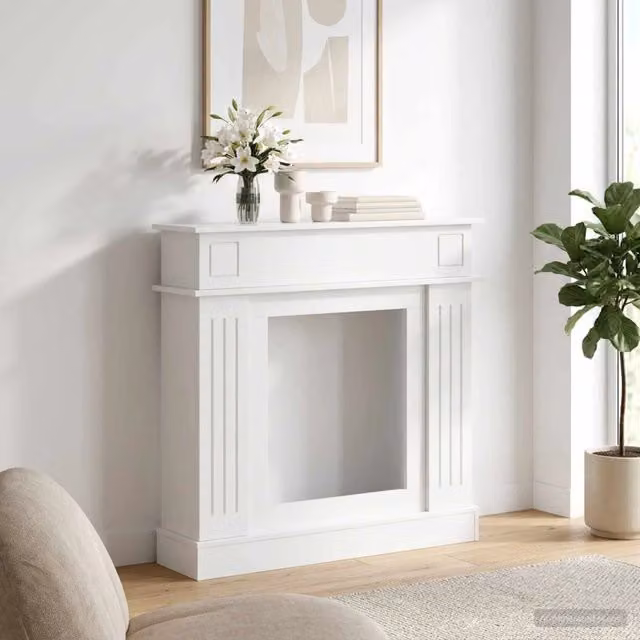 Cornice per camino moderna vidaXL in legno bianco L: 102 cm, P: 26 cm, H: 100 cm