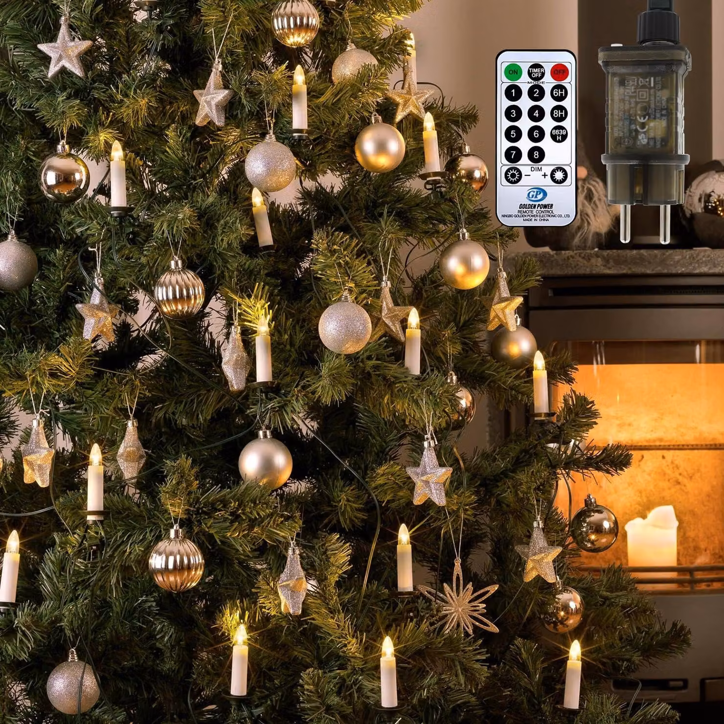 Catena di luci a LED a forma di candela, 50 pezzi, 8 modalità, con timer, per uso interno