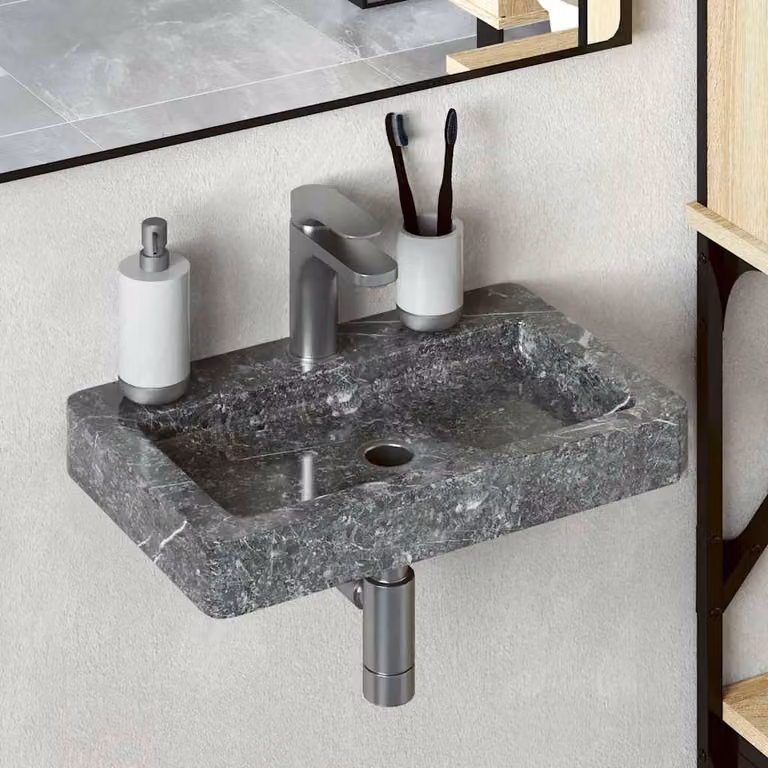 Lavello a parete vidaXL in marmo grigio L 38 cm x P 24 cm x H 6,5 cm