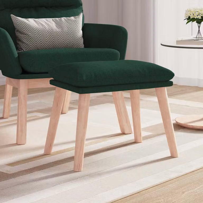 Poggiapiedi vidaXL in tessuto verde con struttura in legno, L 45 cm x P 29,5 cm x H 35 cm