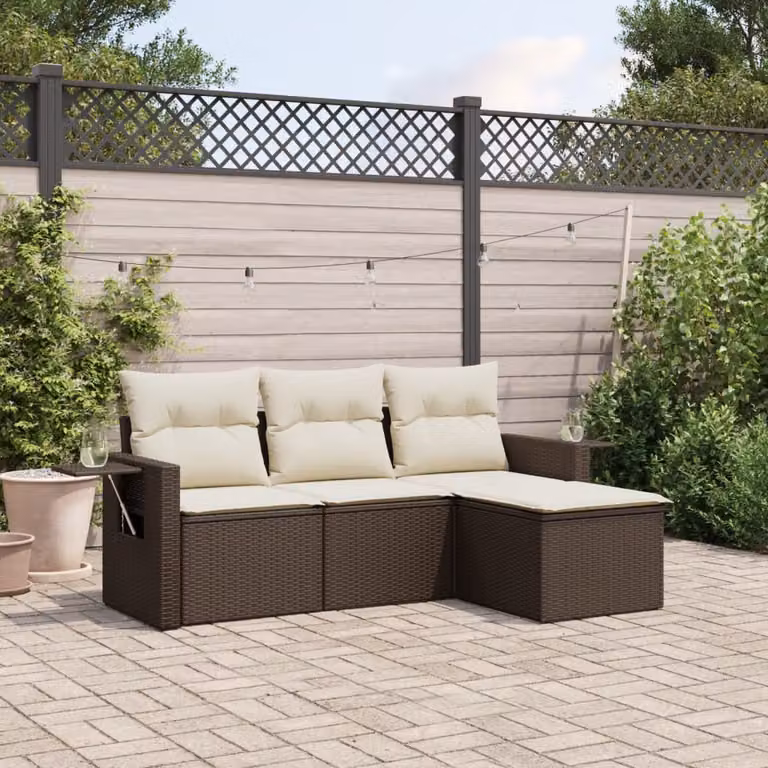 vidaXL Set Divano da Giardino a L in Polyrattan Marrone con Cuscini e Tavolino da 4 Pezzi