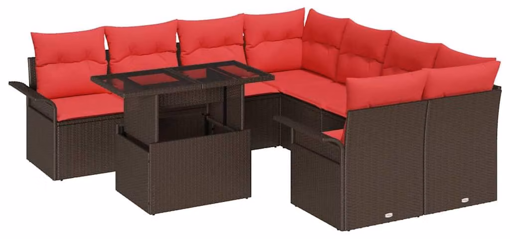 Set Divano da Giardino 9 pcs Marrone Rattan in Polipropilene