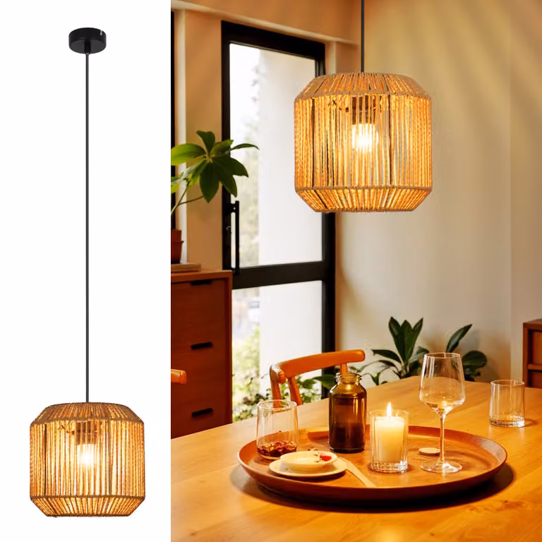 ZMH Lampada a sospensione tavolo da pranzo lampada a sospensione vintage lampada a sospensione sala da pranzo rattan tavolo da pranzo lampada 1 fiamma lanterna design E27 lampada a sospensione per camera da letto letto soggiorno corridoio (lampadina non i