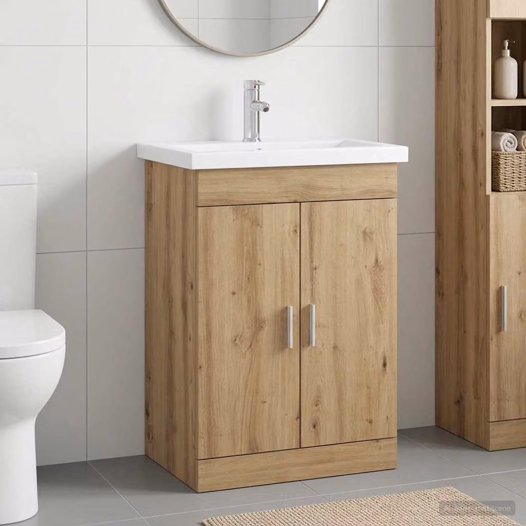 Set di mobili per il bagno moderno vidaXL in legno color rovere e argento, L: 61 cm, P: 40 cm, H: 84,5 cm