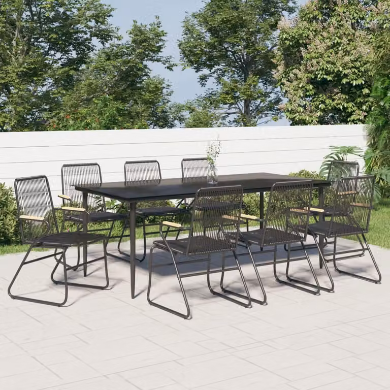 The Living Store Set da pranzo da giardino 9 pezzi in rattan PVC nero