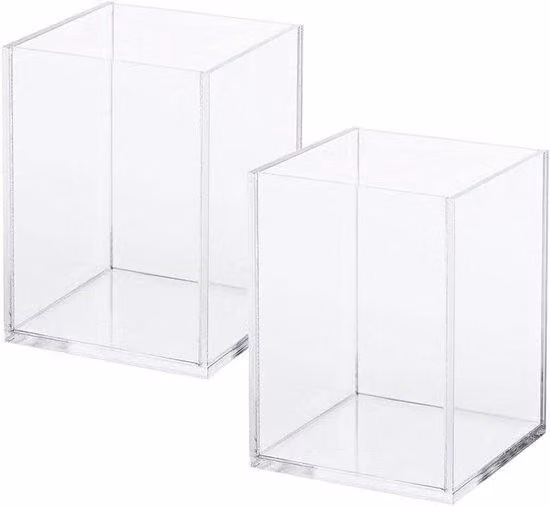 Scatola in acrilico trasparente dal design quadrato, in due pezzi, per la scrivania e i cosmetici