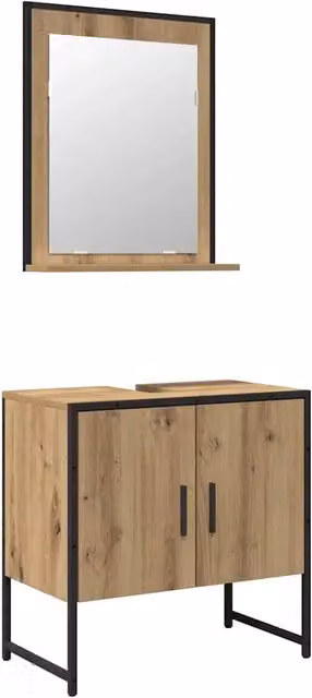 Set di mobili per il bagno moderno composto da mobile sottolavabo e pensile con specchio in finitura marrone legno lucido L/P/H: 60 x 33 x 60 cm e 60 x 18,55 x 33 cm