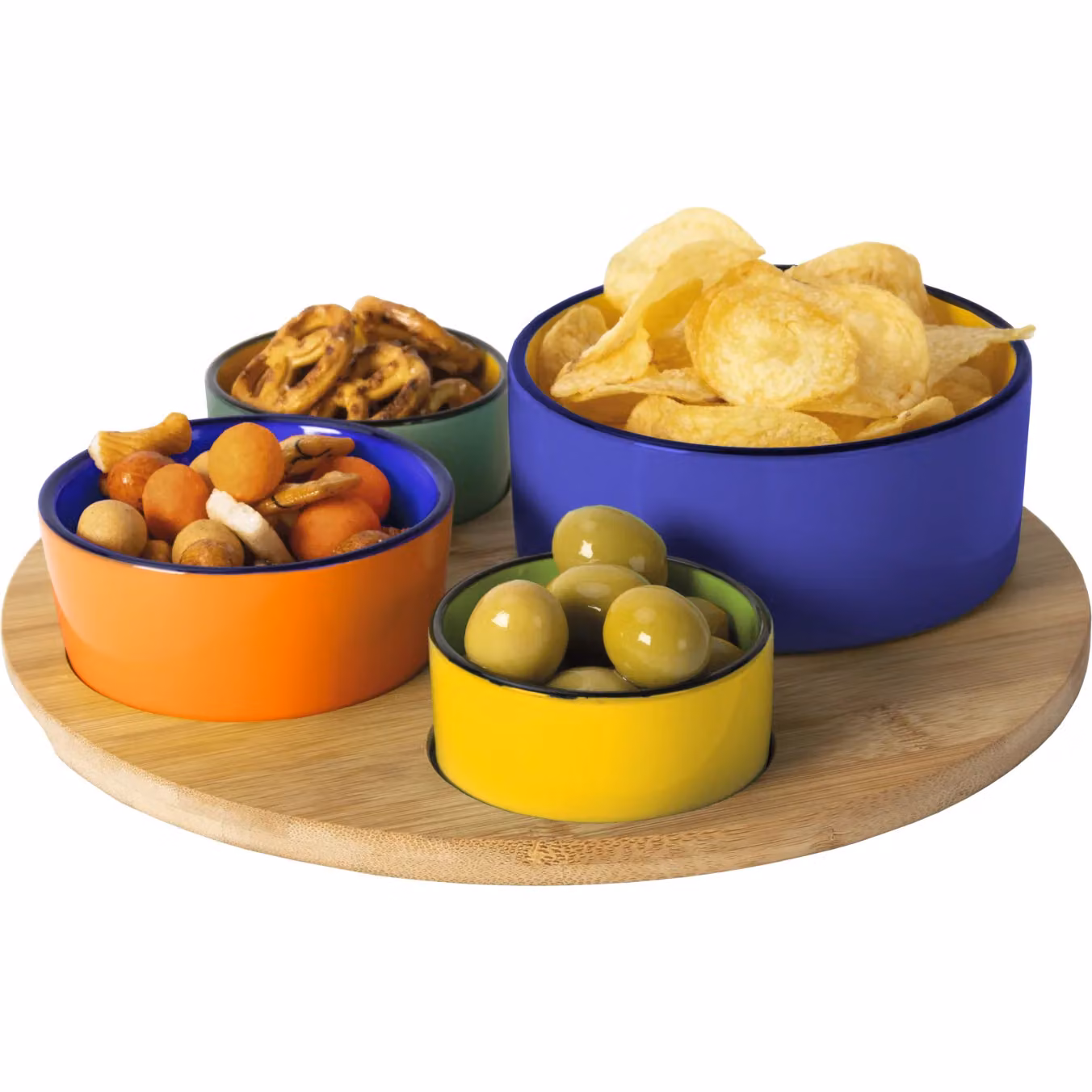 Antipastiera GUSTO CASA con 4 ciotole in ceramica multicolore e base in bamboo