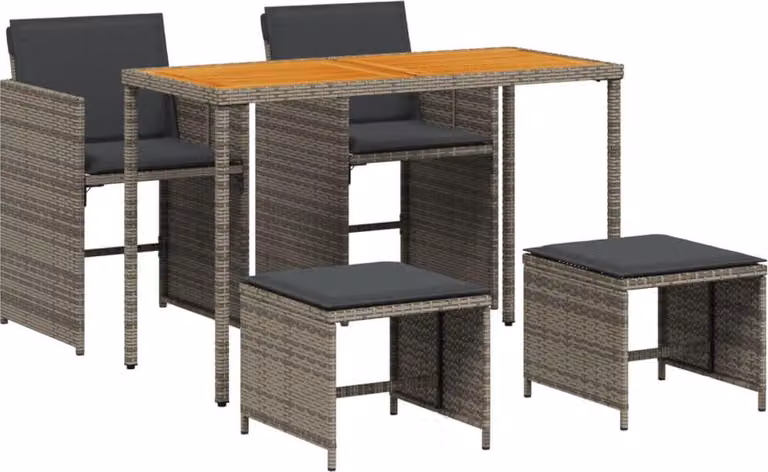 Set da Pranzo da Giardino 5 pz con Cuscini in Polyrattan Grigio